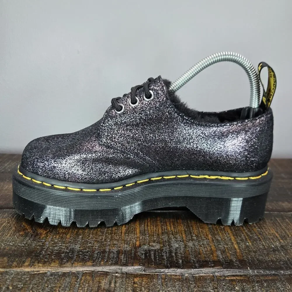 NEW Dr Martens 1461 Quad FL Womens Size 6 Oxford Shoes Glitter Fur Metallic